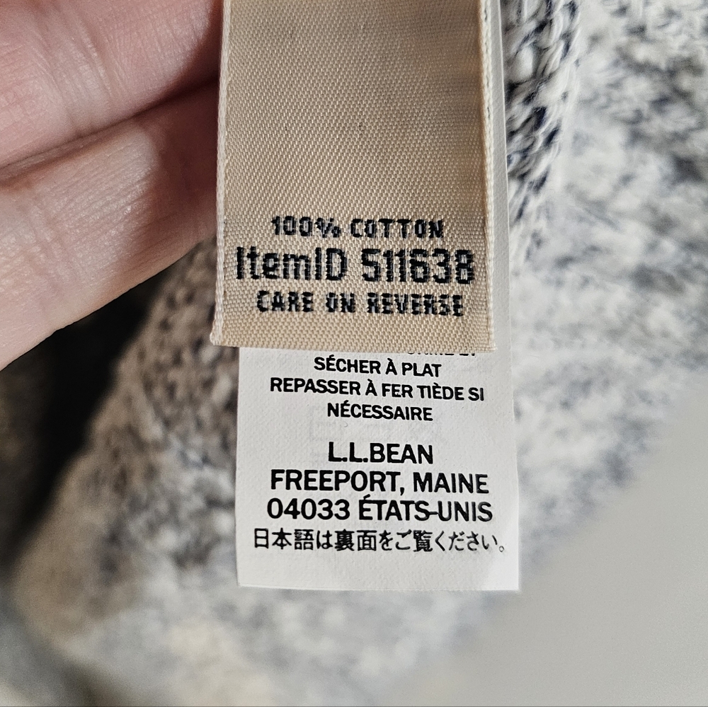 L.L. Bean 100% Cotton Chunky Cable Knit Crew Neck Sweater Blue White 1X - Picture 4 of 8